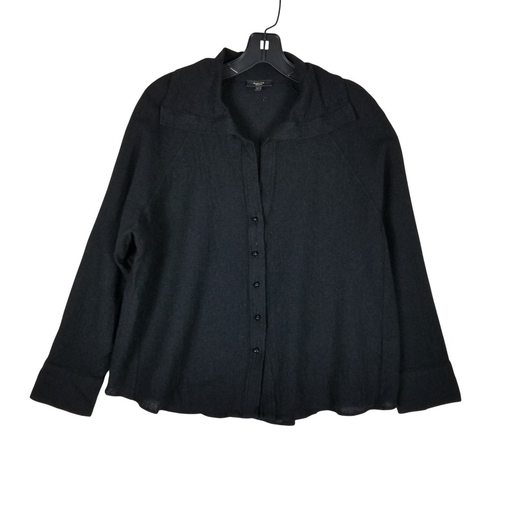 Massimo Dutti Cardigan Women Small Black Wool Blend Button Front Wide Collar